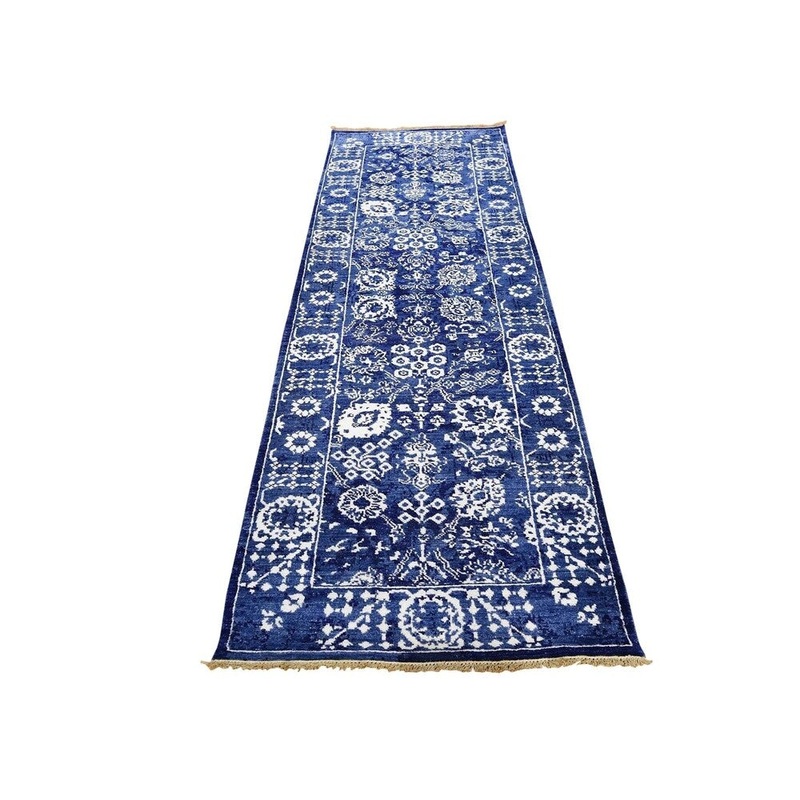Shahbanu Rugs Hand-Knotted Wool and Silk Tone on Tone Tabriz Runner Oriental Rug (2'7" x 10'1") - 2'7" x 10'1"
