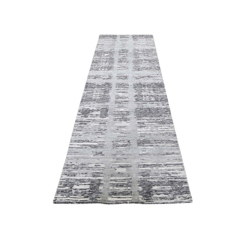 Shahbanu Rugs Hand Spun Undyed Natural Wool Modern Runner Oriental Hand-Knotted Rug (2'6" x 8'0") - 2'6" x 8'0"