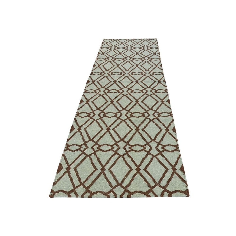 Shahbanu Rugs Hand Woven Reversible Mint Green Durie Kilim Runner Rug (2'9" x 6'0") - 2'9" x 6'0"