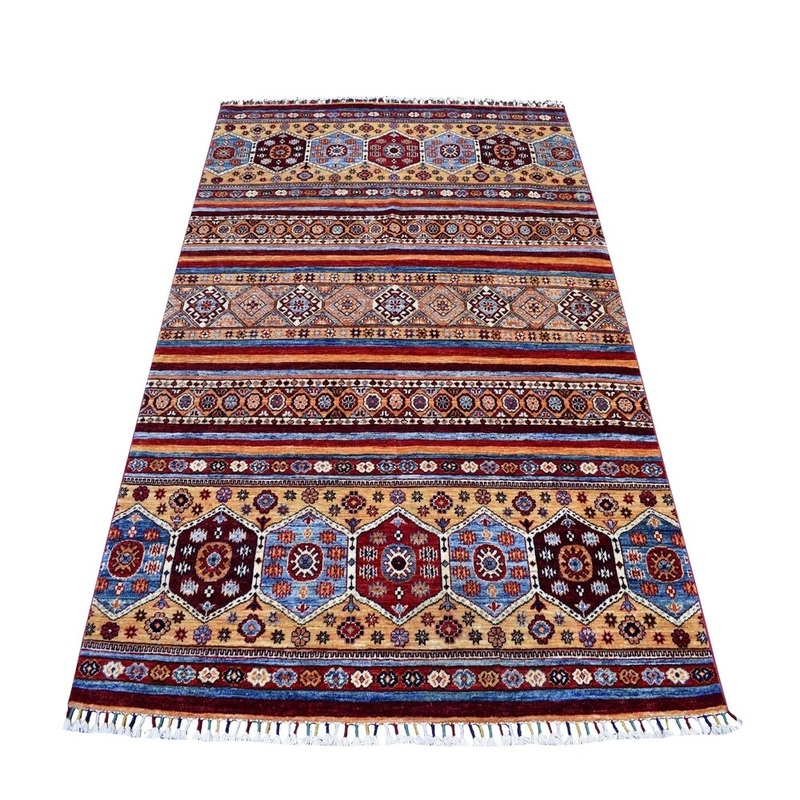 Shahbanu Rugs Khorjin Design Colorful Super Kazak Pure Wool Hand Knotted Oriental Rug (5'2" x 6'8") - 5'2" x 6'8"