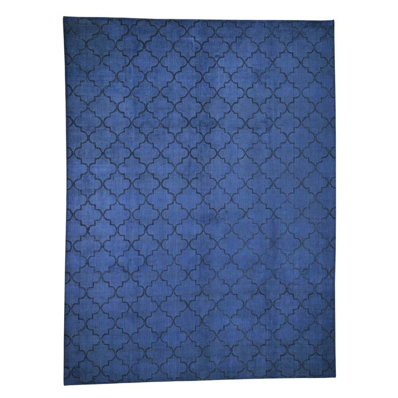 Shahbanu Rugs Navy Blue Overdyed Wool And Silk Hand Loomed Oriental Rug (9'0" x 12'0") - 9'0" x 12'0"