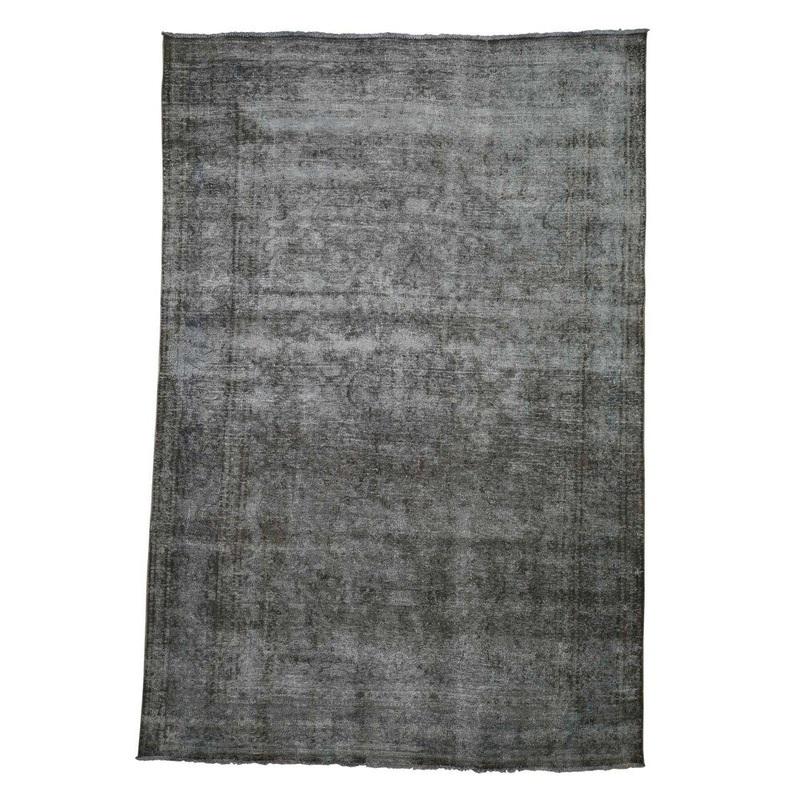 Shahbanu Rugs Overdyed Kerman Pure Wool Hand-Knotted Worn Pile Oriental Rug (6'6" x 9'8") - 6'6" x 9'8"