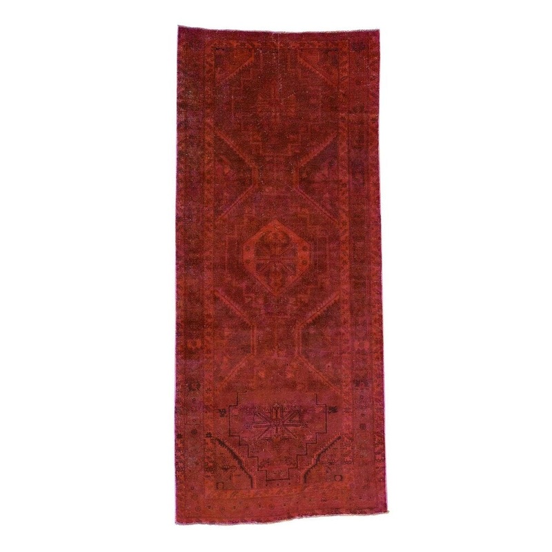 Shahbanu Rugs Overdyed Persian Hamadan Vintage Handmade Oriental Wide Runner Rug (4'0" x 9'0") - 4'0" x 9'0"
