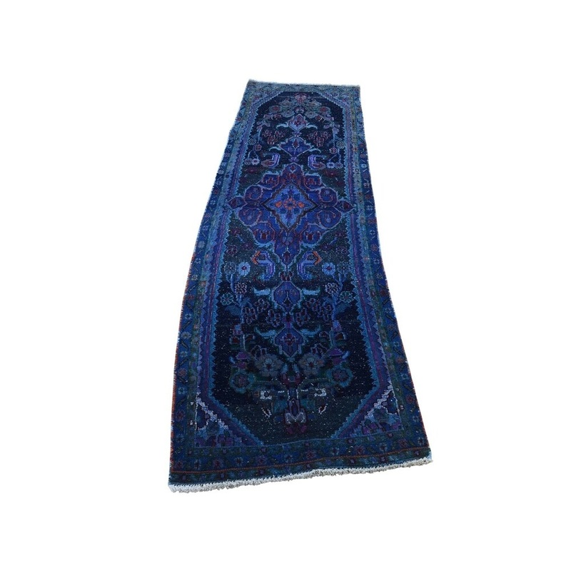 Shahbanu Rugs Overdyed Persian Lilahan Runner Hand Knotted Skewed Oriental Rug (2'0" x 7'6") - 2'0" x 7'6"