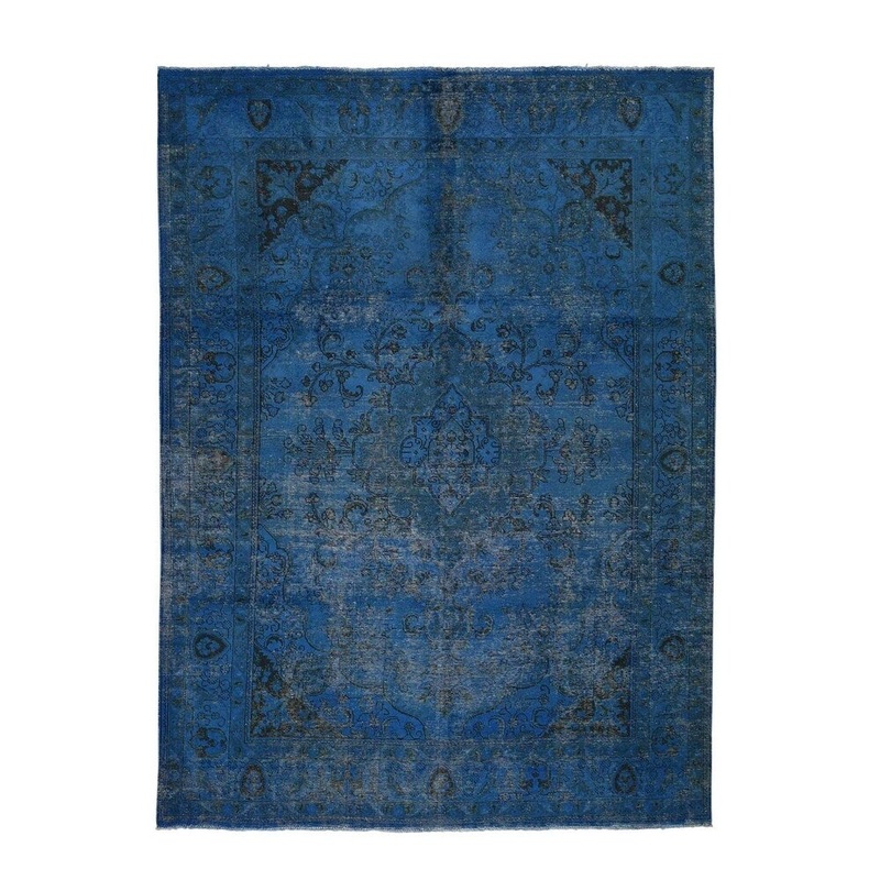 Shahbanu Rugs Overdyed Persian Tabriz Sheared Low Hand-Knotted Pure Wool Rug (8'2" x 11'2") - 8'2" x 11'2"