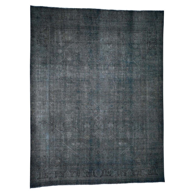 Shahbanu Rugs Overdyed Persian Tabriz Teal Hand-Knotted Pure Wool Oriental Rug (9'8" x 12'5") - 9'8" x 12'5"