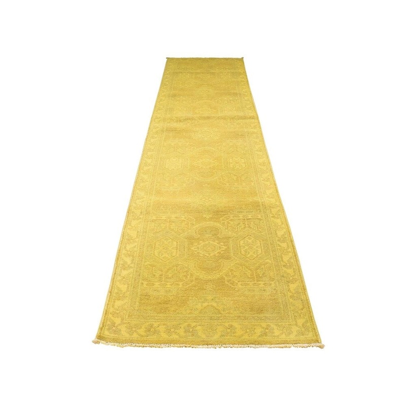 Shahbanu Rugs Overdyed Peshawar Hand-Knotted Runner Pure Wool Oriental Rug (2'7" x 10'7") - 2'7" x 10'7"
