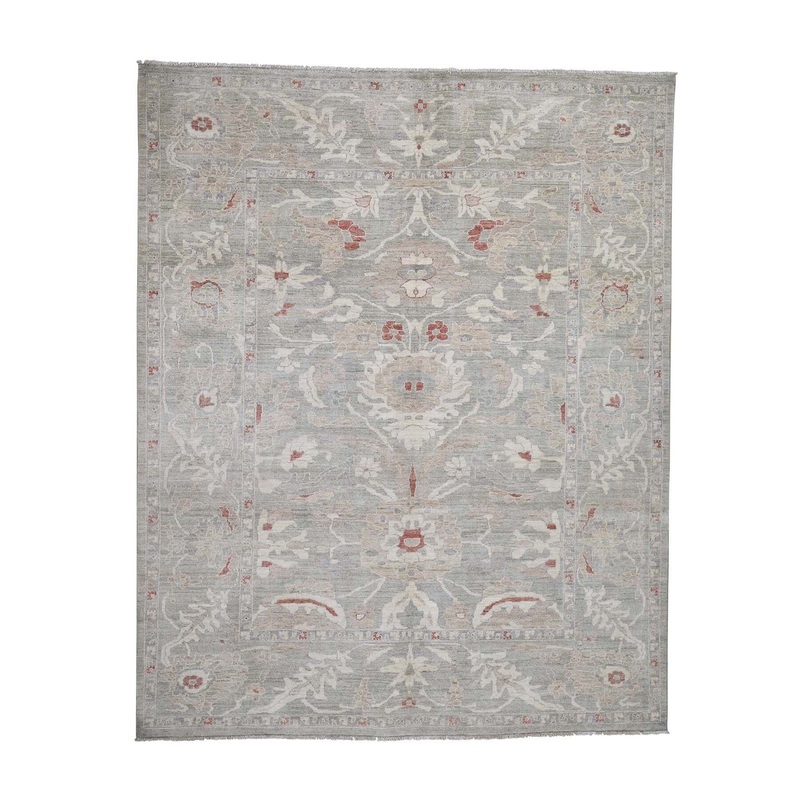Shahbanu Rugs Peshawar With Mahal Design Faded Light Green Pure Wool Oriental Rug (8'0" x 10'0") - 8'0" x 10'0"