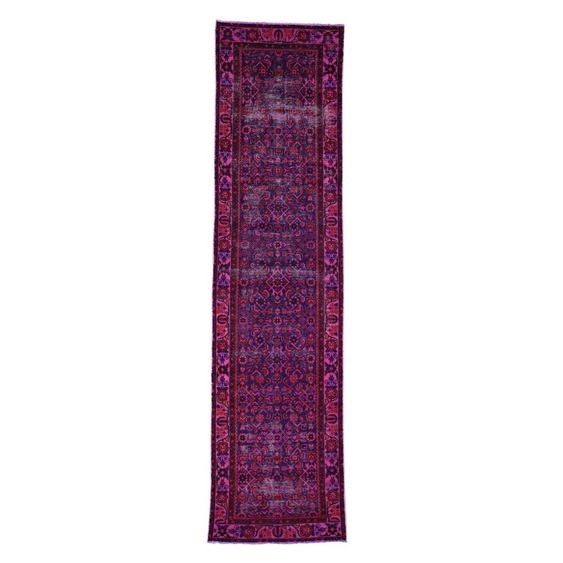 Shahbanu Rugs Pink Overdyed Persian Birjand Hand-Knotted Oriental Runner Rug (3'0" x 11'10") - 3'0" x 11'10"