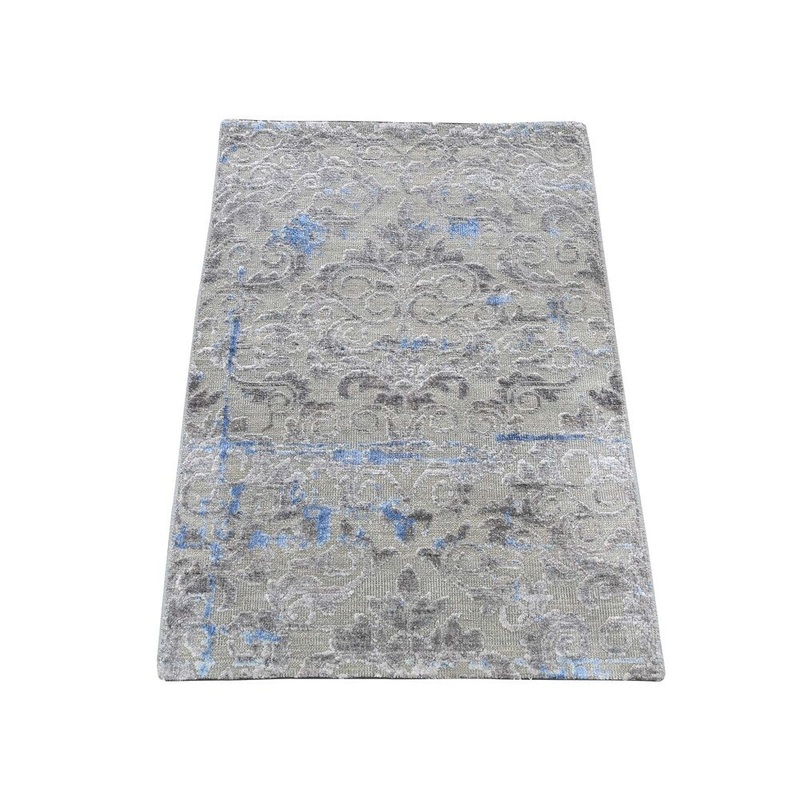 Shahbanu Rugs Pure Silk With Oxidized Wool Trellis Garden Design Hand-Knotted Rug (2'0" x 3'1") - 2'0" x 3'1"