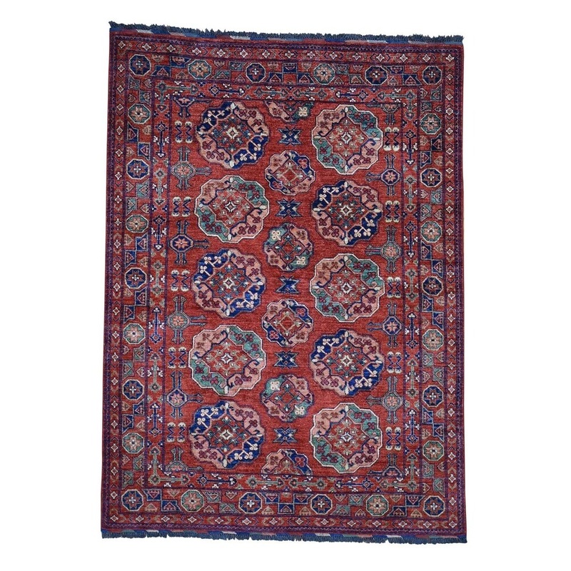 Shahbanu Rugs Pure Wool Afghan Ersari Elephant Feet Design Hand-Knotted Rug (5'9" x 7'10") - 5'9" x 7'10"