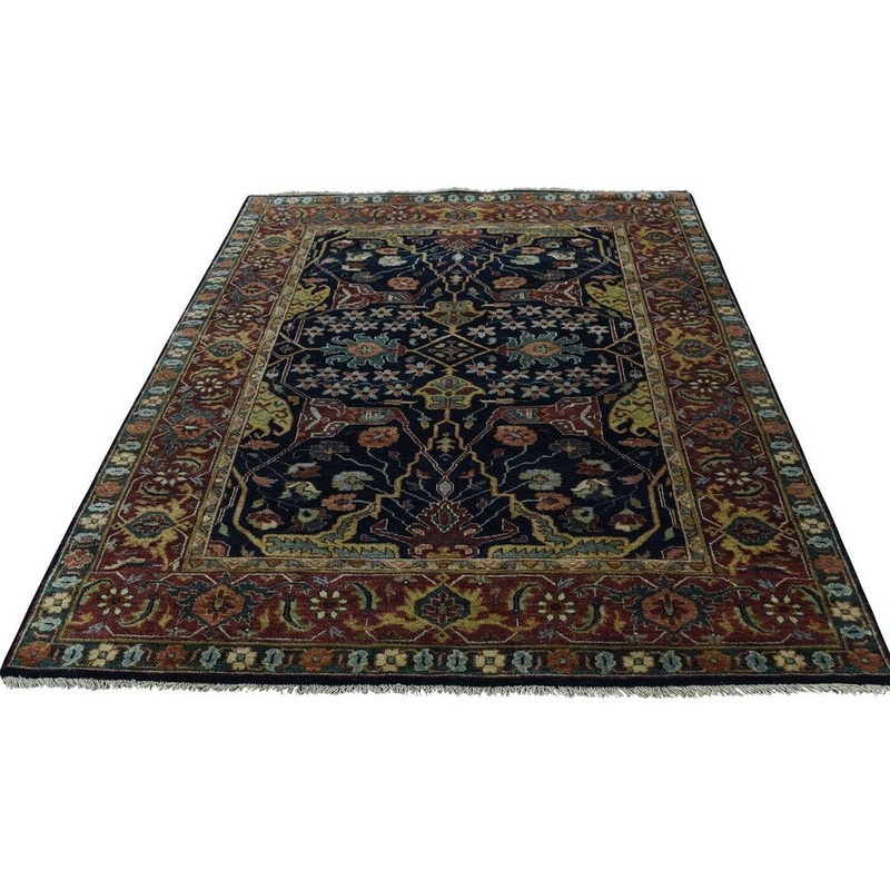 Shahbanu Rugs Pure Wool Hand-Knotted Antiqued Heriz Re-creation Oriental Rug (4'3" x 6'0") - 4'3" x 6'0"