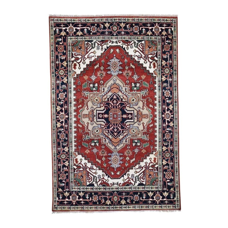 Shahbanu Rugs Red Indo Heriz Pure Wool Hand-knotted Oriental Rug (6'0" x 9'0") - 6'0" x 9'0"