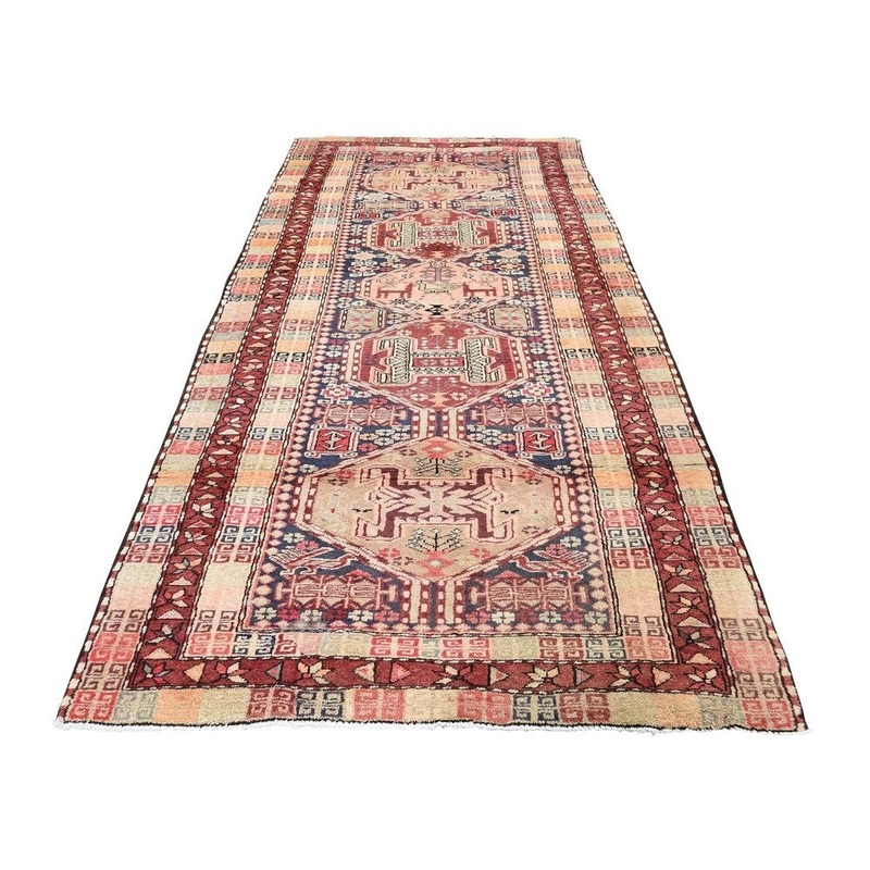 Shahbanu Rugs Red Vintage North West Persian Bohemian Wide Runner Pure Wool Rug (4'0" x 10'6") - 4'0" x 10'6"