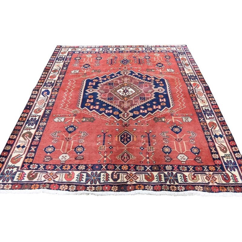 Shahbanu Rugs Red Vintage Northwest Persian Exc Condition Hand-Knotted Oriental Rug (5'3" x 7'1") - 5'3" x 7'1"