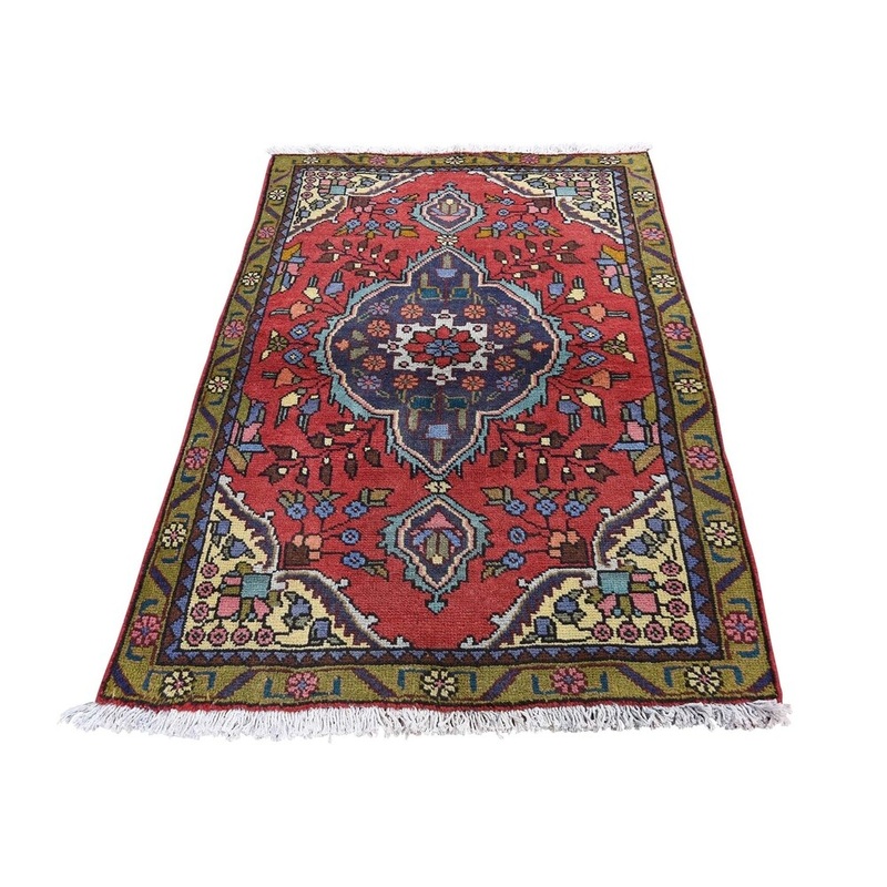 Shahbanu Rugs Red Vintage Persian Tabriz Pure Wool Hand-Knotted Oriental Rug (3'1" x 4'10") - 3'1" x 4'10"