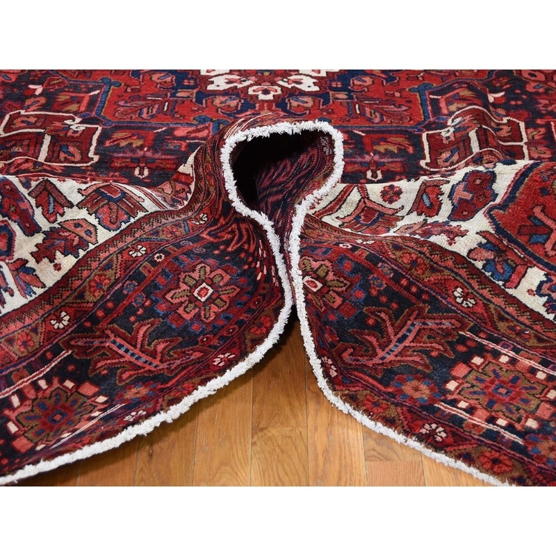 Shahbanu Rugs Semi Antique Persian Heriz Pure Wool Thick & Plush Hand-Knotted Rug (10'3" x 12'4") - 10'3" x 12'4"