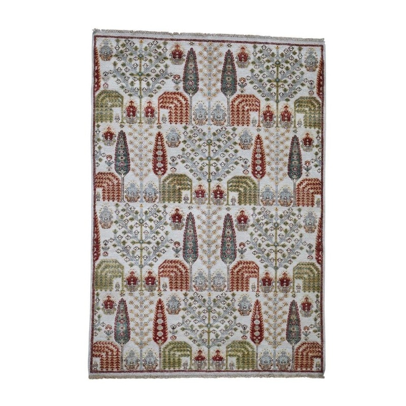 Shahbanu Rugs Textured Hi Low Pile Pure Wool Cypress and Willow Tree Peshawar Rug (5'0" x 7'0") - 5'0" x 7'0"