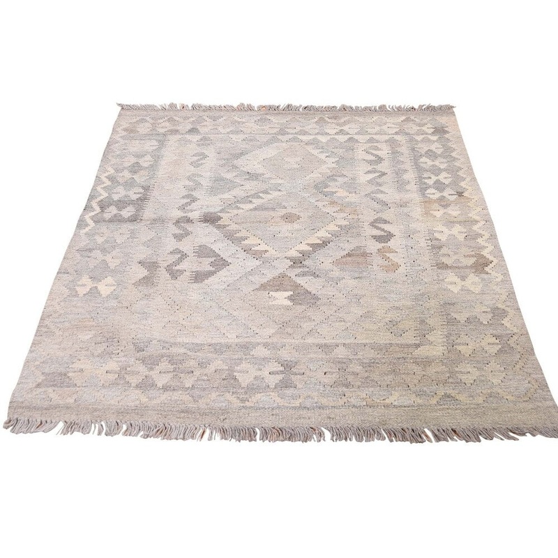 Shahbanu Rugs Undyed Natural Wool Afghan Kilim Reversible Hand Woven Oriental Rug (3'7" x 4'10") - 3'7" x 4'10"