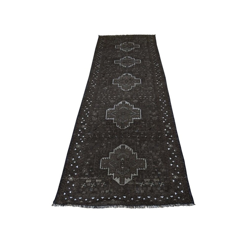 Shahbanu Rugs Vintage Look Afghan Baluch Pure Wool Runner Hand-Knotted Oriental Rug (2'8" x 8'9") - 2'8" x 8'9"