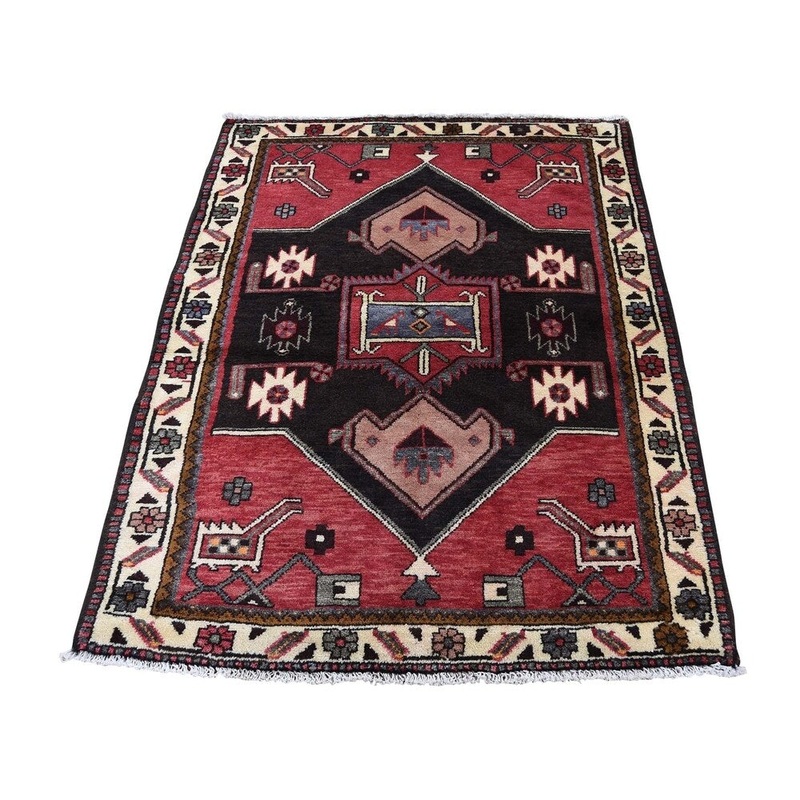 Shahbanu Rugs Vintage Persian Hamadan Pure Wool Hand-Knotted Oriental Rug (3'0" x 4'2") - 3'0" x 4'2"