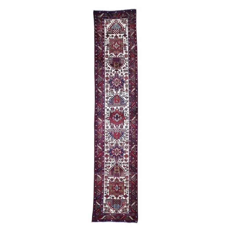 Shahbanu Rugs Vintage Persian Karajeh Pure Wool Hand-Knotted Runner Oriental Rug (3'0" x 14'4") - 3'0" x 14'4"