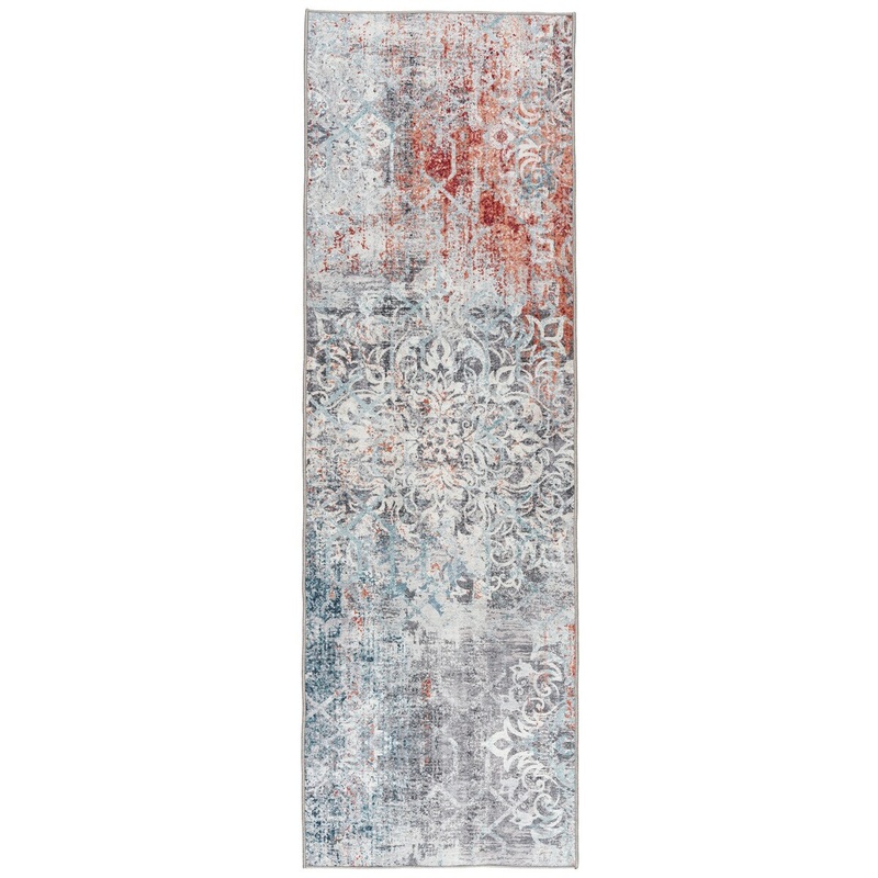 ReaLife Machine Washable Rug - Vintage Distressed Floral - Grey-Multi - 2'6" x 8'
