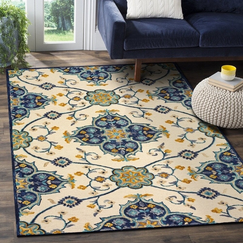 Sevita Hand Tufted Lavish Transitional Damask Ivory Wool Rug - 8' x 10'