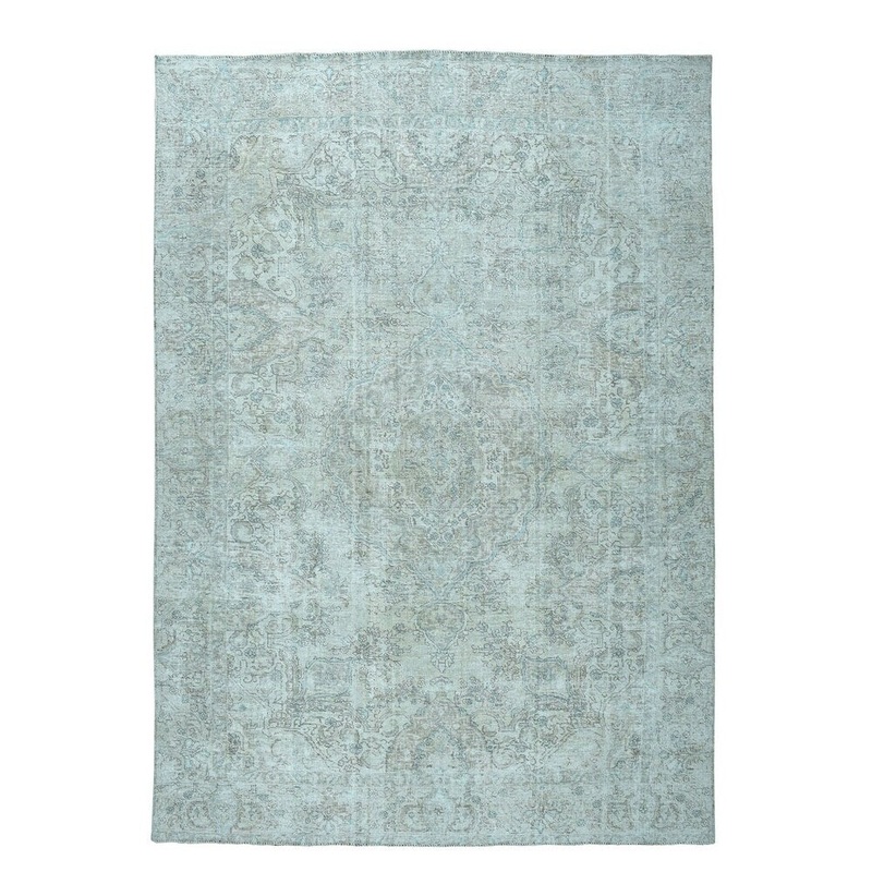 Shahbanu Rugs Beige Vintage White Wash Tabriz Worn Wool Hand-Knotted Oriental Rug (8'7" x 12'7") - 8'7" x 12'7"