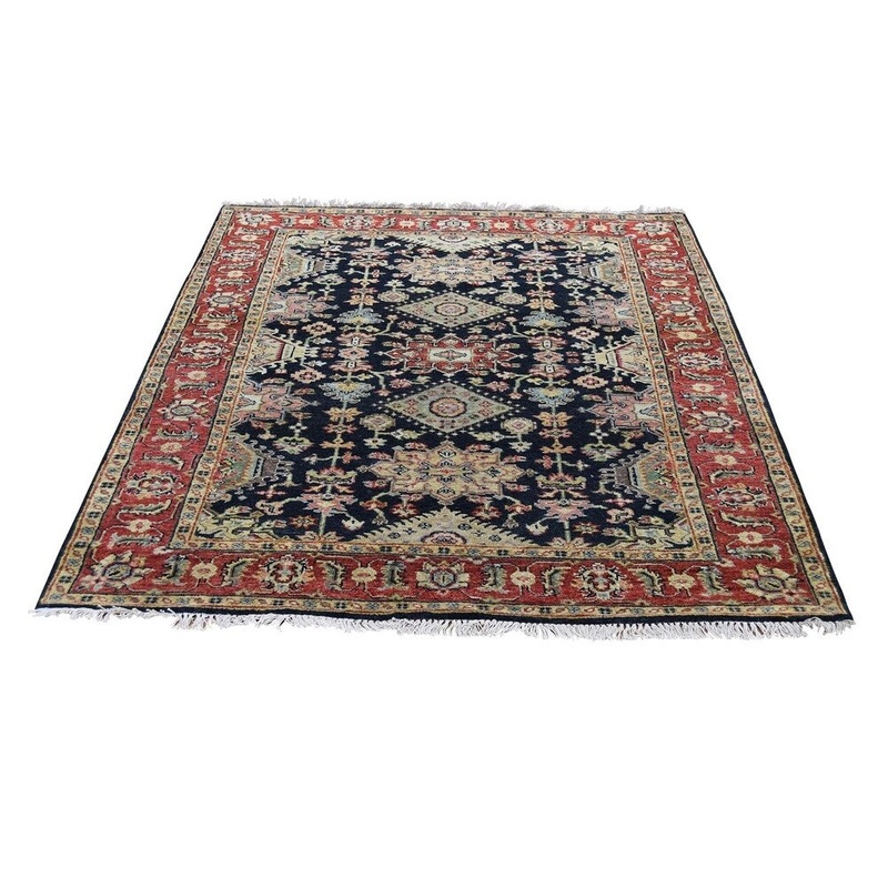 Shahbanu Rugs Black Karajeh Design Pure Wool Hand-Knotted Oriental Rug (4'2" x 5'10") - 4'2" x 5'10"