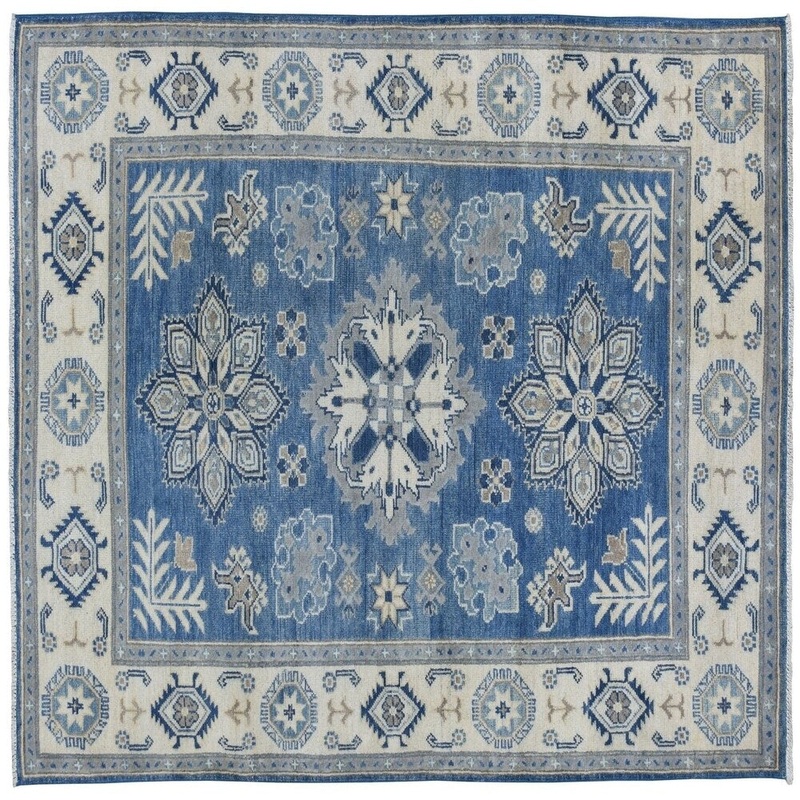 Shahbanu Rugs Blue Vintage Look Kazak Pure Wool hand-Knotted Oriental Rug (3'10" x 5'10") - 3'10" x 5'10"