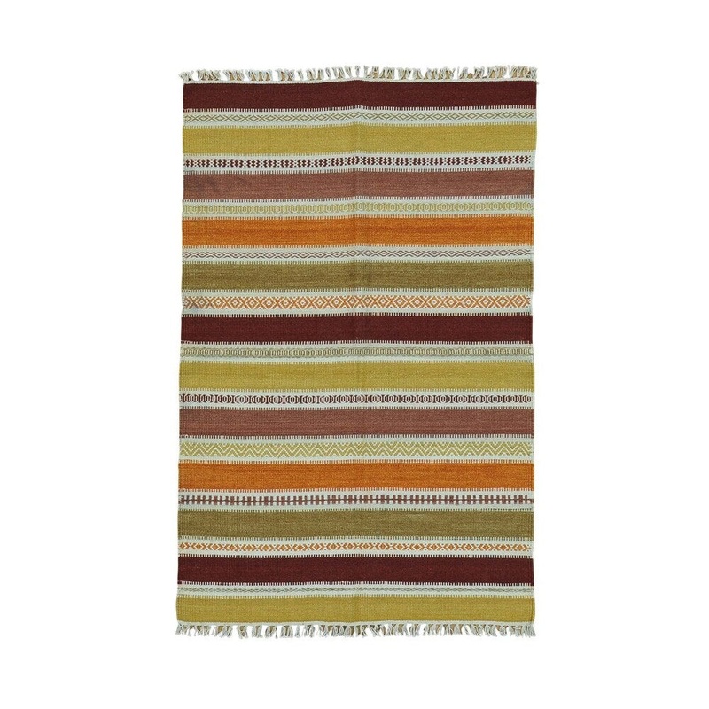 Shahbanu Rugs Flat Weave Striped Hand Woven Durie Kilim Pure Wool Rug (4'0" x 6'0") - 4'0" x 6'0"