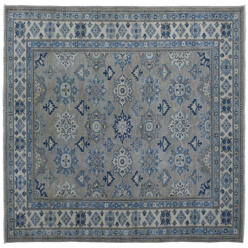 Shahbanu Rugs Gray Vintage Look Kazak Pure Wool Hand-Knotted Oriental Rug (4'8" x 6'10") - 4'8" x 6'10"
