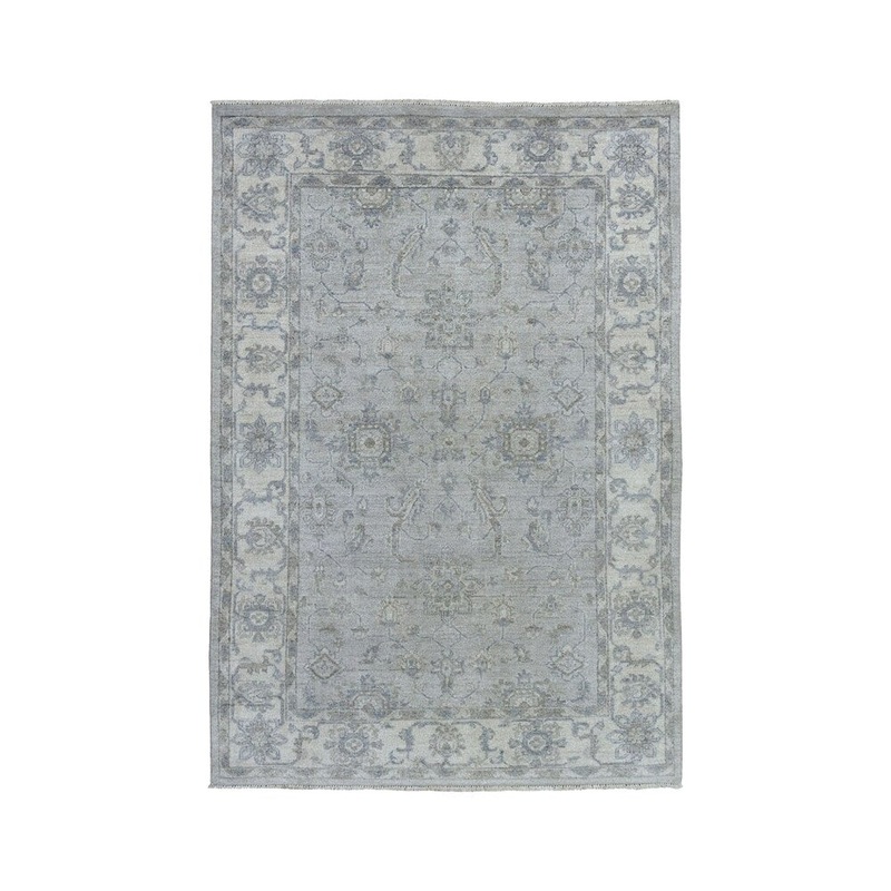 Shahbanu Rugs Gray White Wash Peshawar Karajeh Design Pure Wool Hand-Knotted Rug (4'0" x 5'10") - 4'0" x 5'10"