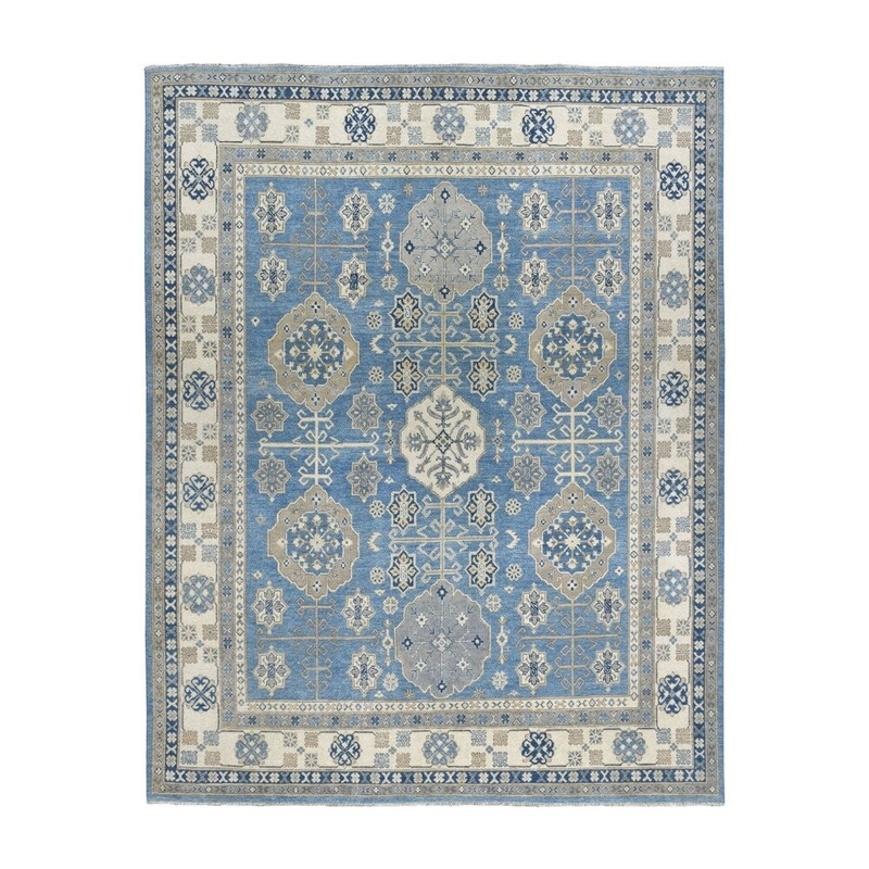 Shahbanu Rugs Hand-Knotted Blue Vintage Look Kazak Pure Wool Oriental Rug (8'2" x 9'8") - 8'2" x 9'8"