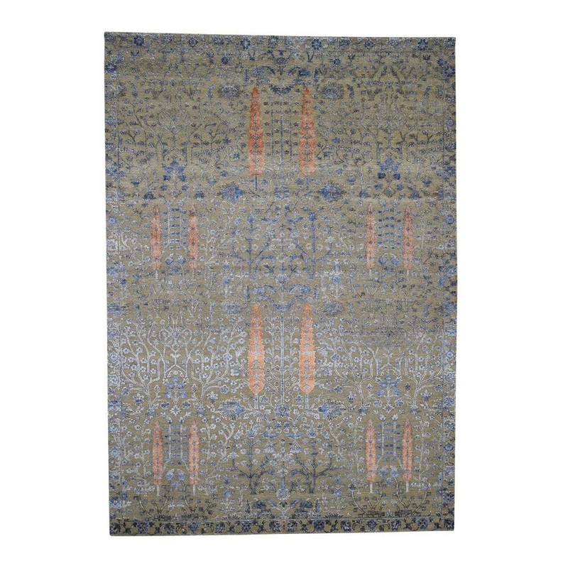 Shahbanu Rugs Hand-Knotted Cypress Tree, Silk With Oxidized Wool Oriental Rug (6'3" x 9'0") - 6'3" x 9'0"