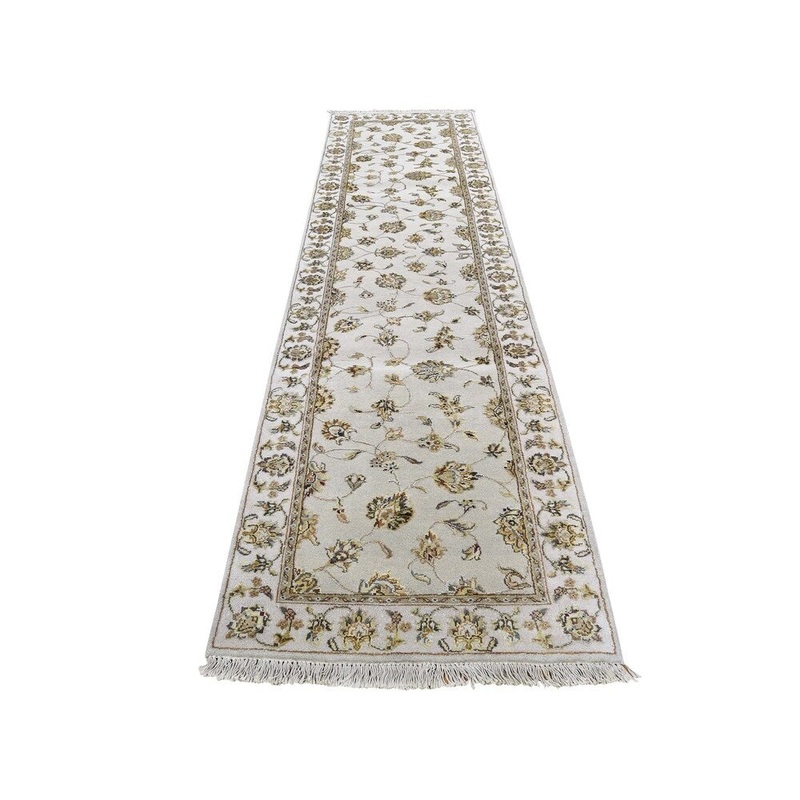 Shahbanu Rugs Hand-Knotted Half Wool And Half Silk Rajasthan Runner Oriental Rug (2'6" x 10'0") - 2'6" x 10'0"