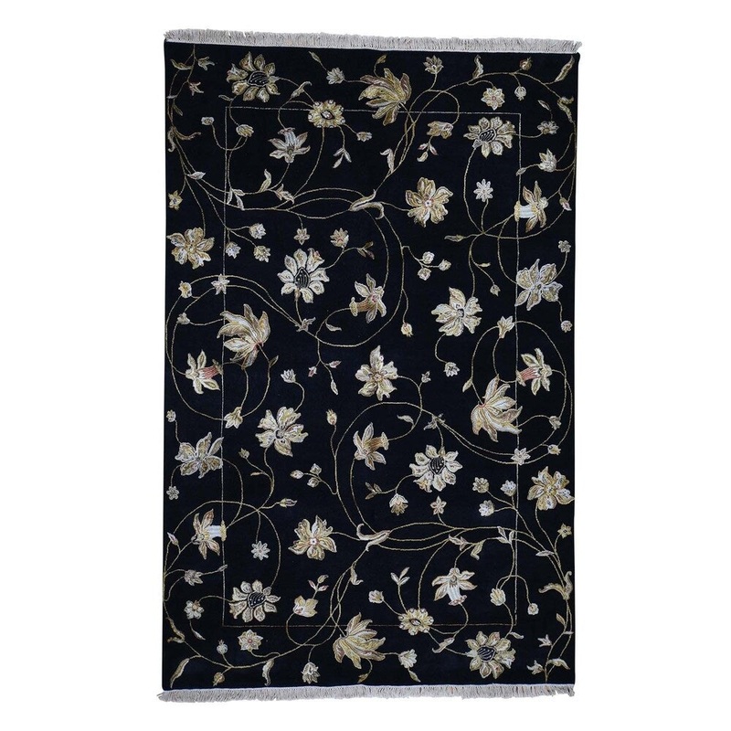 Shahbanu Rugs Hand-Knotted Half Wool & Half Silk Rajasthan Oriental Rug (6'1" x 9'3") - 6'1" x 9'3"