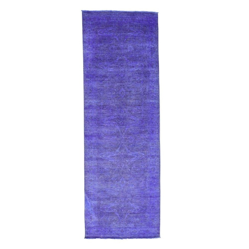 Shahbanu Rugs Hand Knotted Overdyed Peshawar Wide Runner Oriental Rug (4'1" x 12'2") - 4'1" x 12'2"