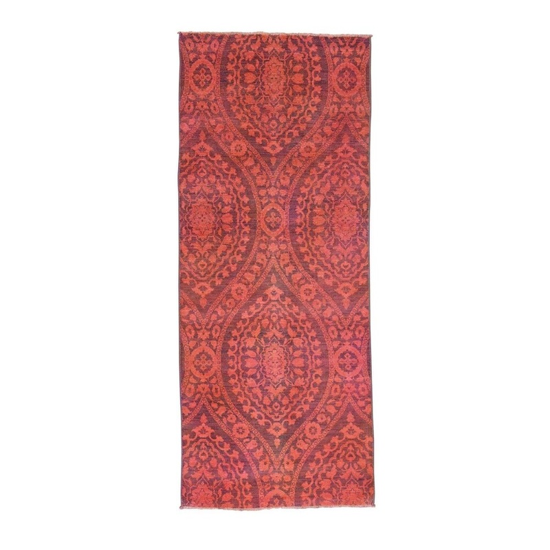 Shahbanu Rugs Hand Knotted Peshawar Damask Overdyed Wide Runner Oriental Rug (4'1" x 10'0") - 4'1" x 10'0"