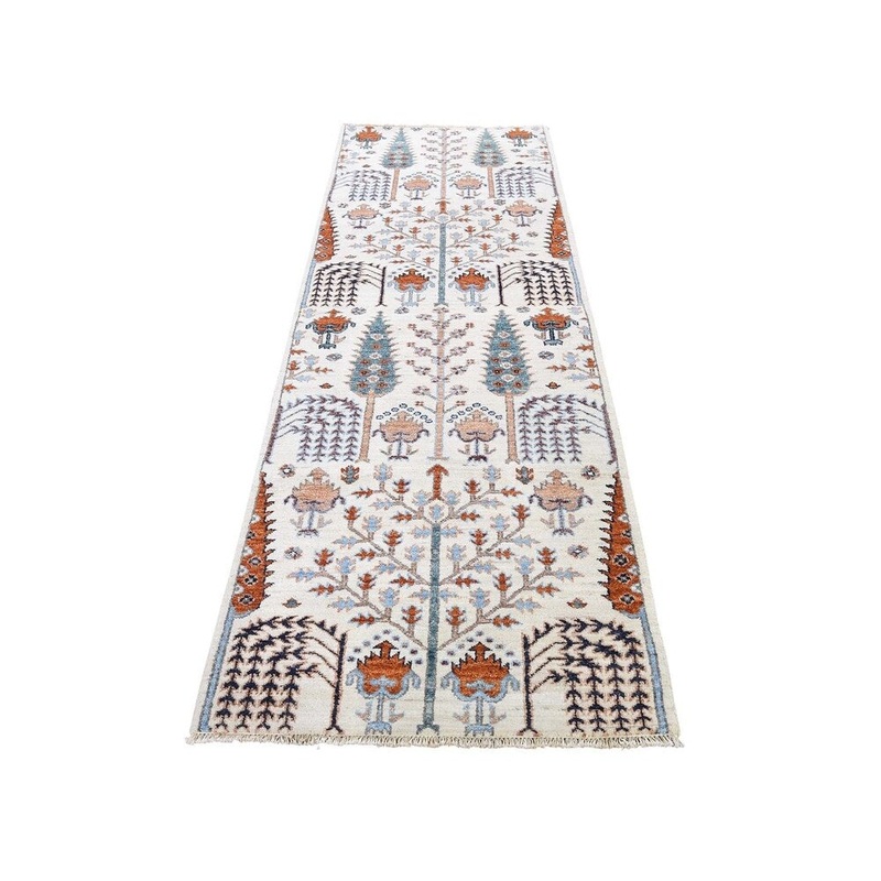 Shahbanu Rugs Hand-Knotted Pure Wool Cypress and Willow Tree Peshawar Runner Rug (2'7" x 7'9") - 2'7" x 7'9"
