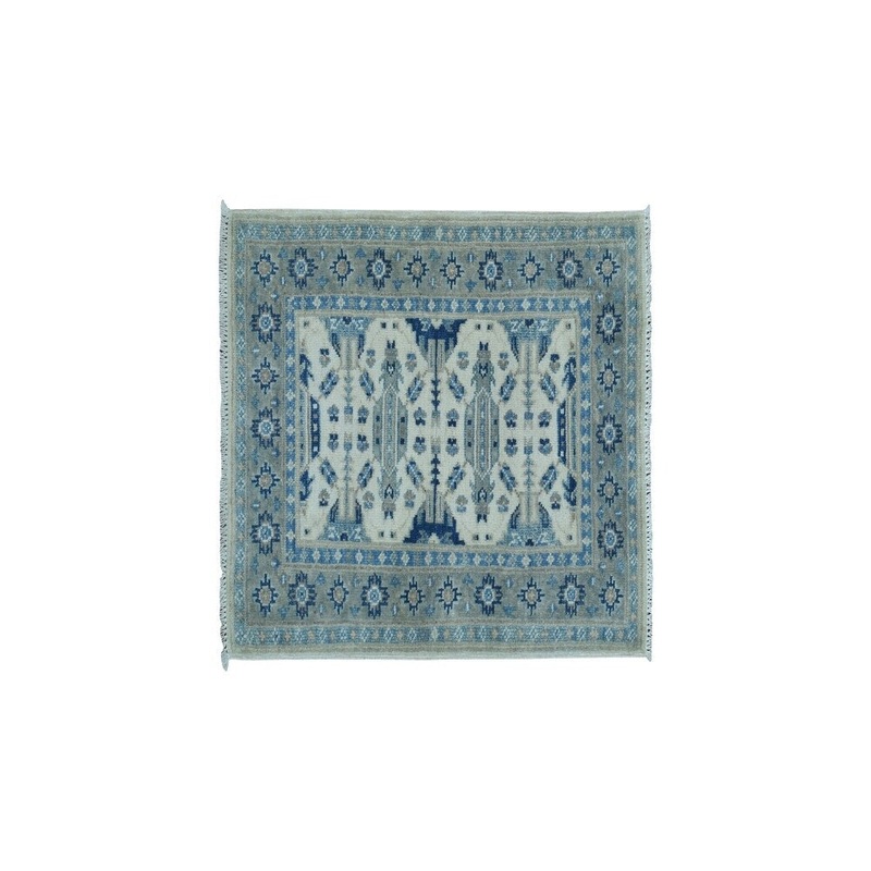 Shahbanu Rugs Hand-Knotted Pure Wool Vintage Look Kazak Oriental Rug (2'0" x 2'8") - 2'0" x 2'8"