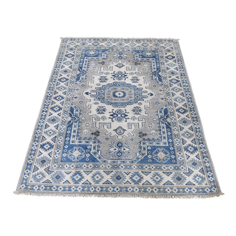 Shahbanu Rugs Hand-Knotted Pure Wool Vintage Look Kazak Oriental Rug (3'4" x 4'10") - 3'4" x 4'10"