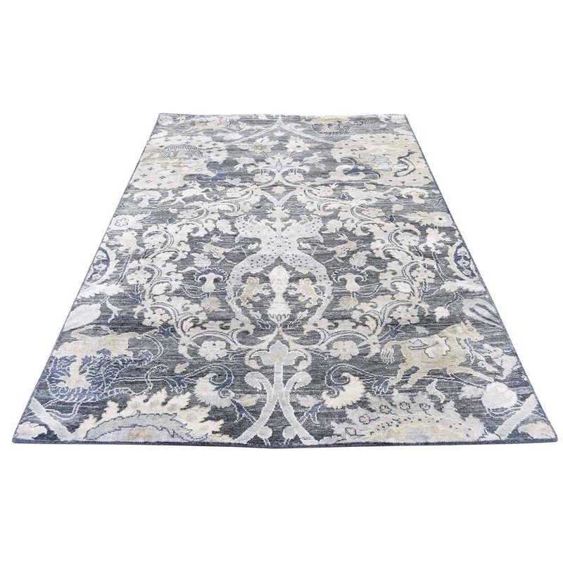 Shahbanu Rugs Hand-Knotted Silk with Oxidized Wool Hunting Design Oriental Rug (4'0" x 6'3") - 4'0" x 6'3"