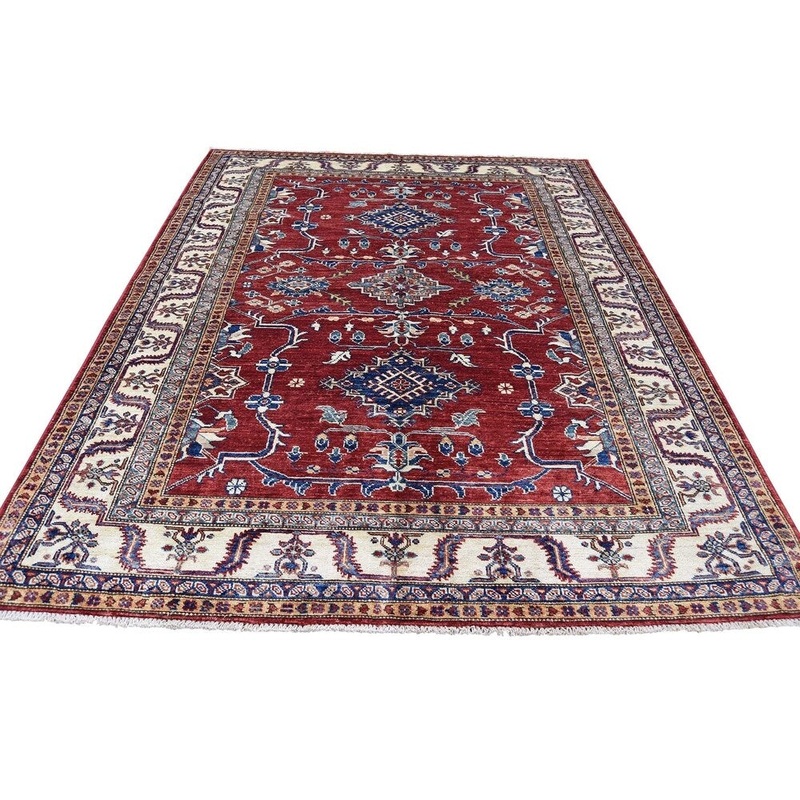 Shahbanu Rugs Hand-Knotted Super Kazak Geometric Design Pure Wool Oriental Rug (5'0" x 6'7") - 5'0" x 6'7"
