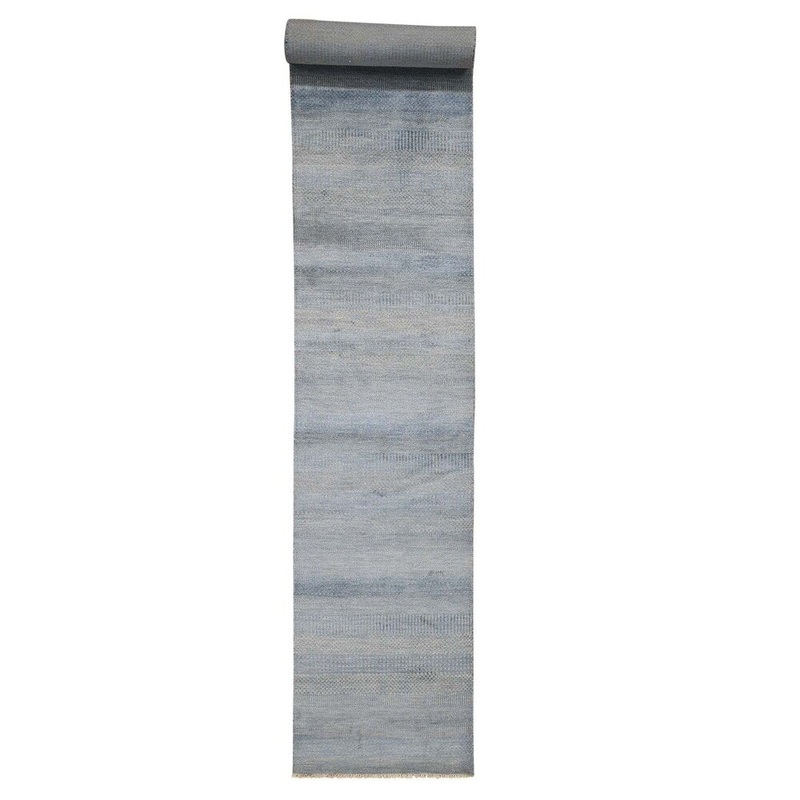 Shahbanu Rugs Hand-Knotted Wool and Silk Grass Design XL Runner Rug (2'7" x 16'5") - 2'7" x 16'5"