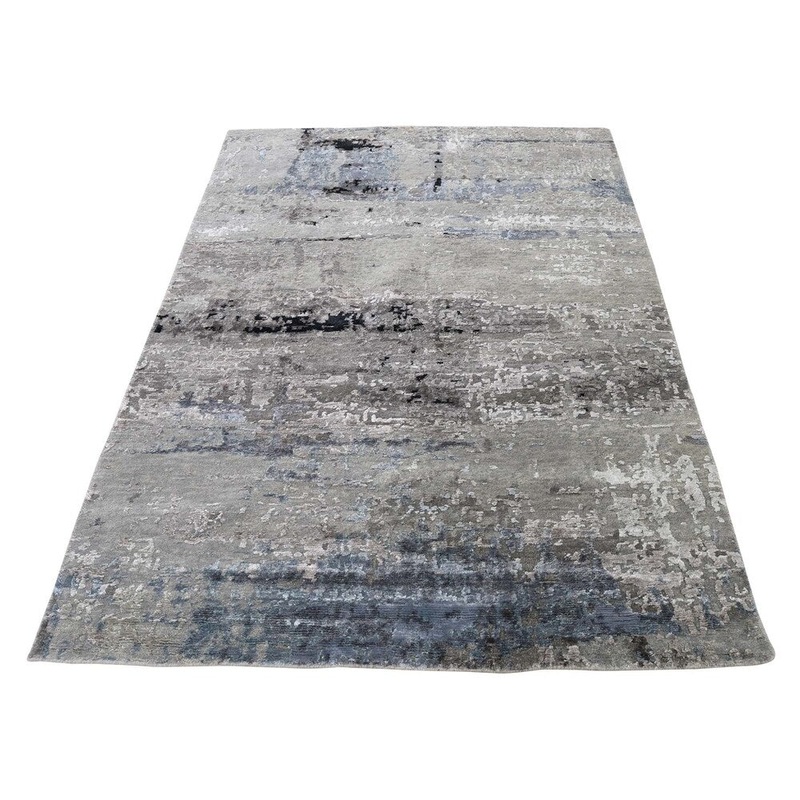 Shahbanu Rugs Hi-Low Pile Abstract Design Wool And Silk Hand-Knotted Oriental Rug (4'0" x 5'10") - 4'0" x 5'10"
