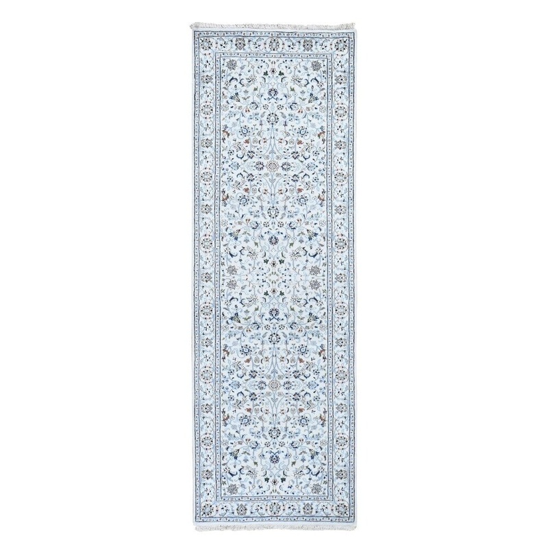 Shahbanu Rugs Ivory Nain Wool and Silk All Over Design 250 KPSI Hand Knotted Oriental Rug (2'8" x 8'3") - 2'8" x 8'3"