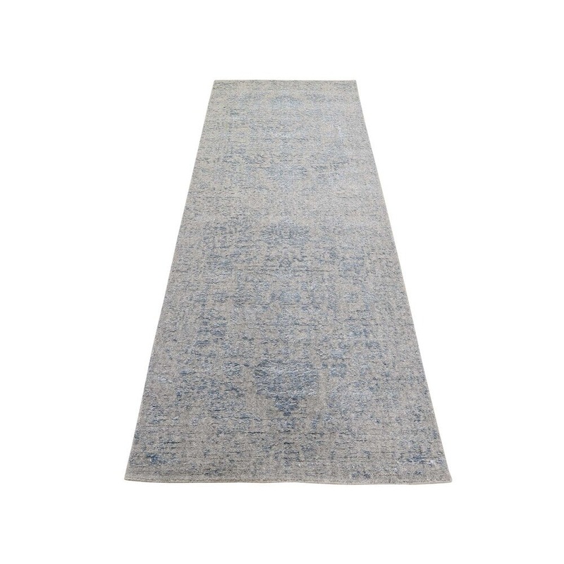 Shahbanu Rugs Jacquard Hand-Loomed Silken Grey Broken Persian Heriz Design Rug (2'5" x 8'0") - 2'5" x 8'0"