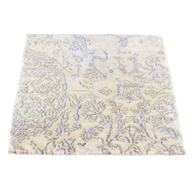 Shahbanu Rugs Modern Broken Design Wool and Silk Hand Knotted Square Rug (2'0" x 2'1") - 2'0" x 2'1"